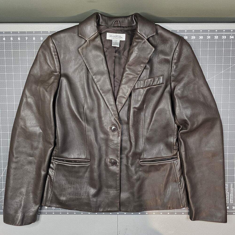 Brooks Brother Leather Jacket Womens 10 Medium Brown Blazer Preppy Business Work